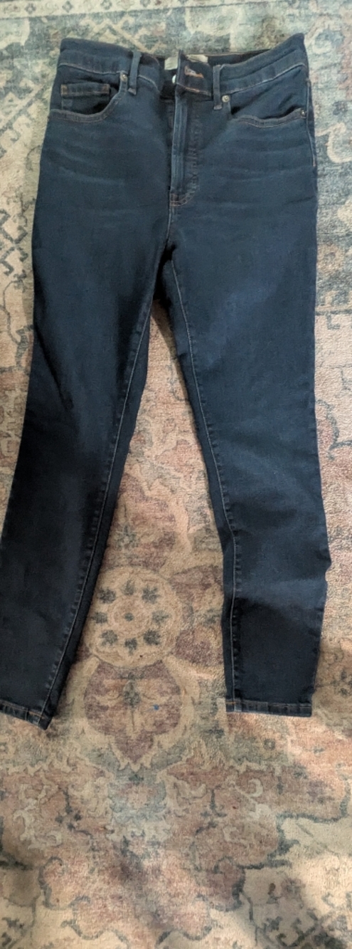 Everlane Womens Dark Blue Skinny Jeans with Tan Leather Patch